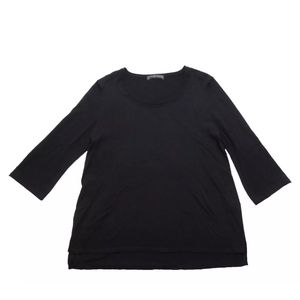 Peruvian Connection L Pima Cotton Modal Knit Top Black 3/4 Sleeve Tunic Scoop